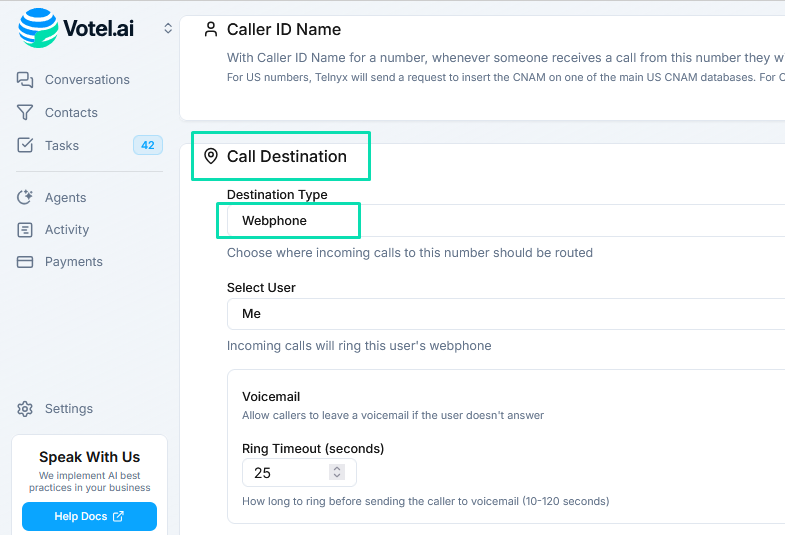 Call Destination Options-Web Phone